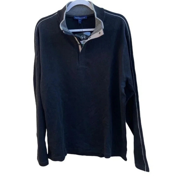 Hathaway Men's Size XL Ribbed Knit 3 Snap‎ 1/4 Button Closure Sweater Black New‌ - Picture 2 of 8
